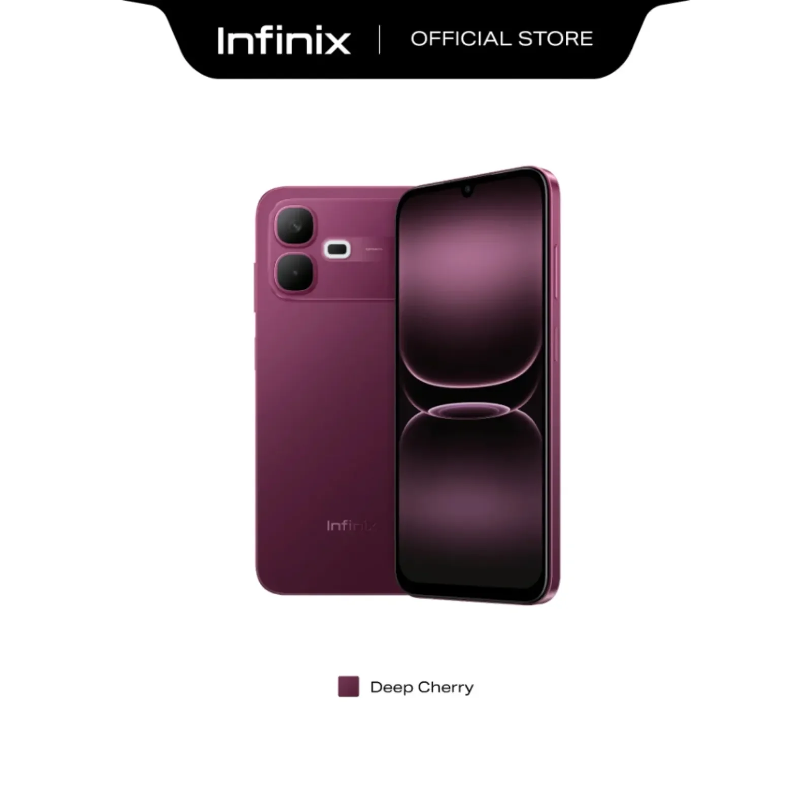 Infinix SMART 20e in Deep Cherry, front and back view