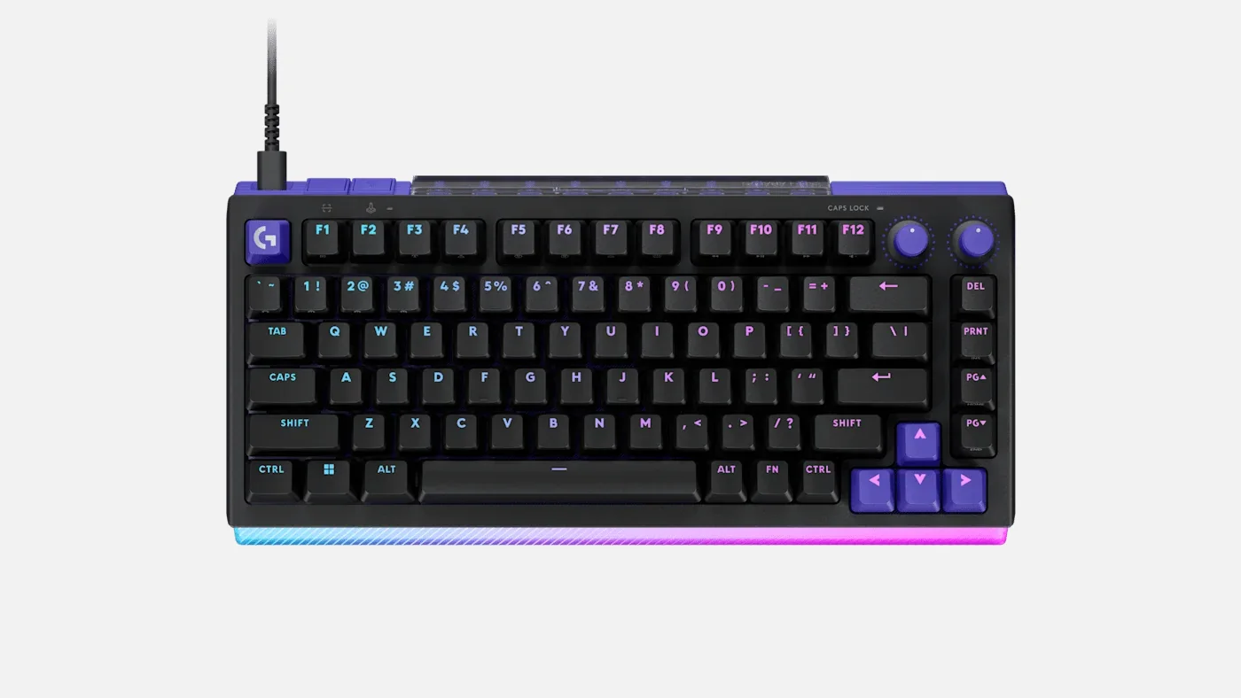 Keyboard gaming Logitech G512 X 75 warna hitam dengan lightbar RGB di depan