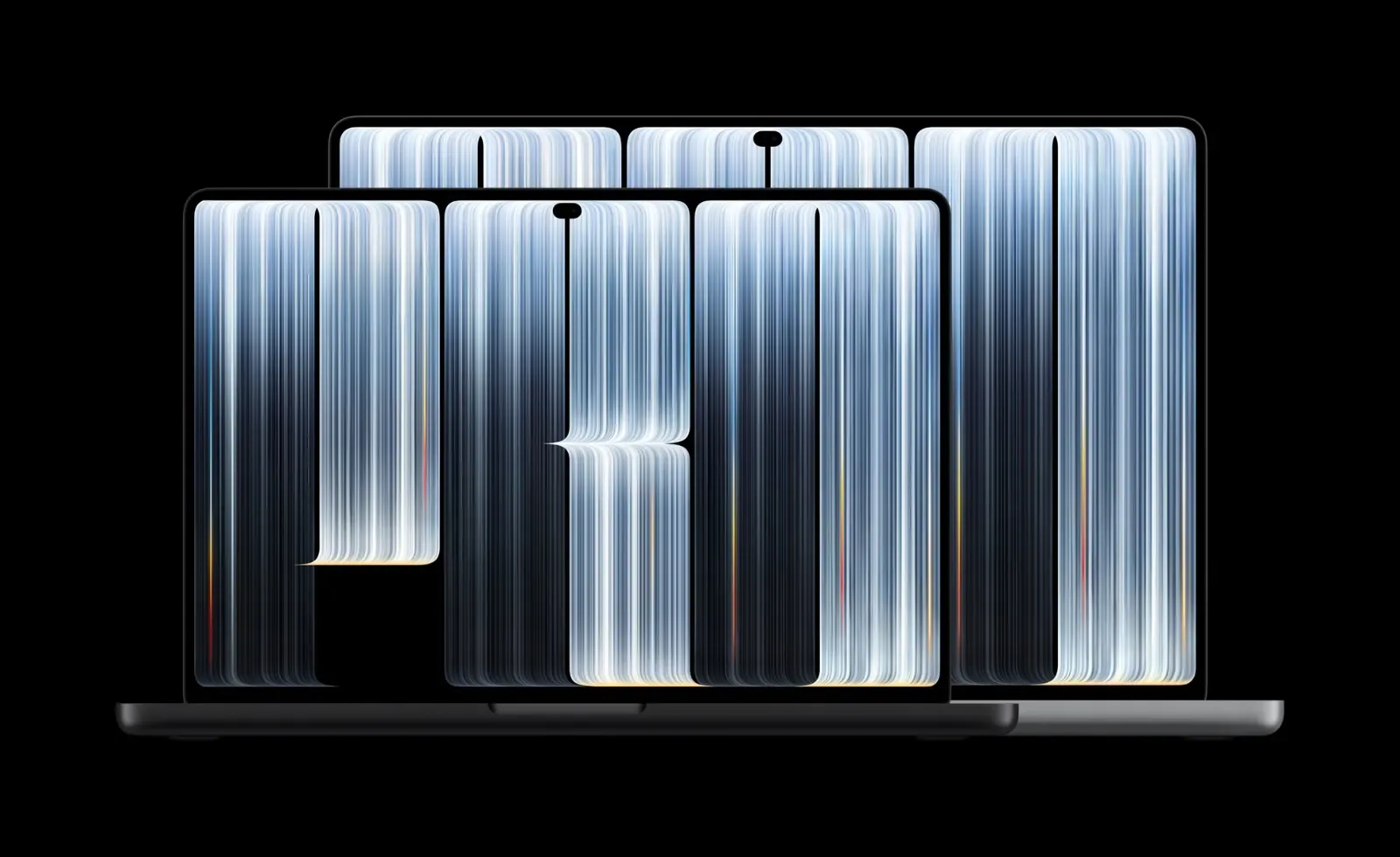 Gambar: Apple Dua MacBook Pro dengan PROLED XDR Display, 14 inci dan 16 inci, dibuka dari depan