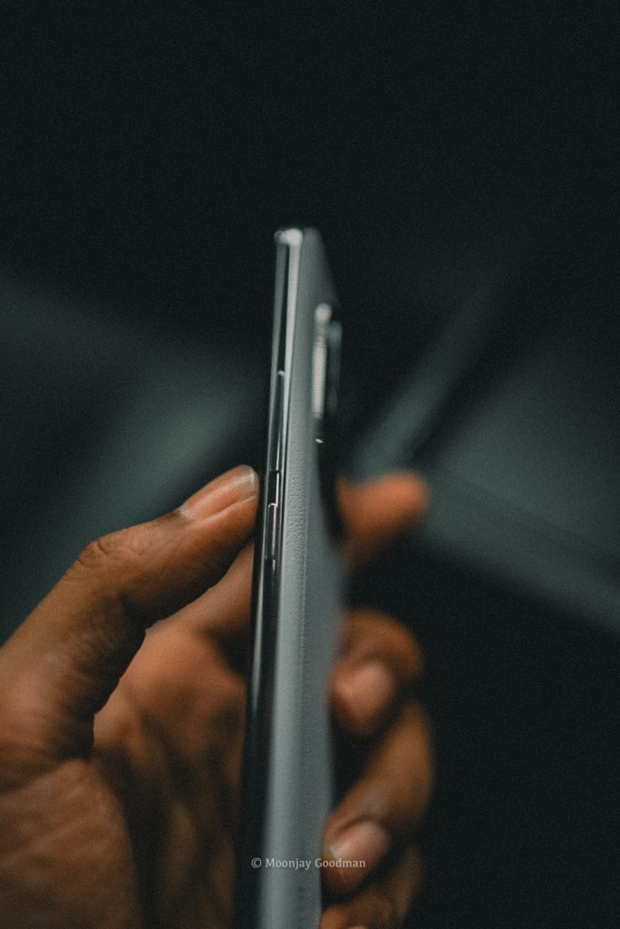 Side profile of the Redmi Note 14 Pro+ showing its slim volume and power buttons